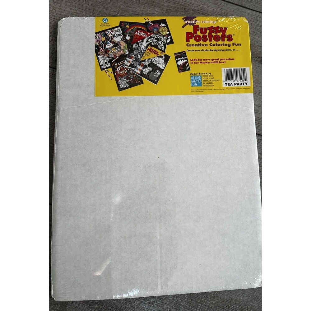 Vtg 1997 Western Graphics Fuzzy Poster Tea Party Cats Flocked Velvet Art SEALED - Picture 2 of 2